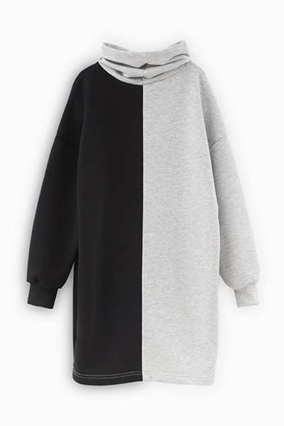 Платье прямое в стиле колор-блок с принтом Bell Bimbo 222108 серый меланж/черный - фото 2