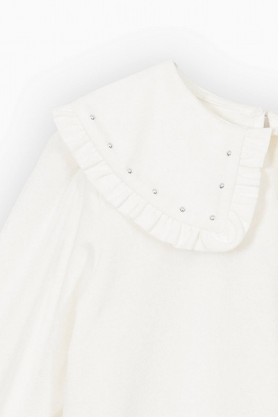 Джемпер с воротником-ранец и рюшей, декорированный стразами Bell Bimbo 232005 молоко - фото 3