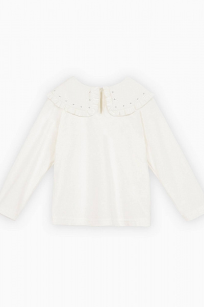 Джемпер с воротником-ранец и рюшей, декорированный стразами Bell Bimbo 232005 молоко - фото 2