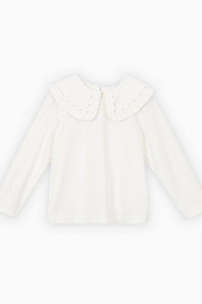 Джемпер с воротником-ранец и рюшей, декорированный стразами Bell Bimbo 232005 молоко - фото 1
