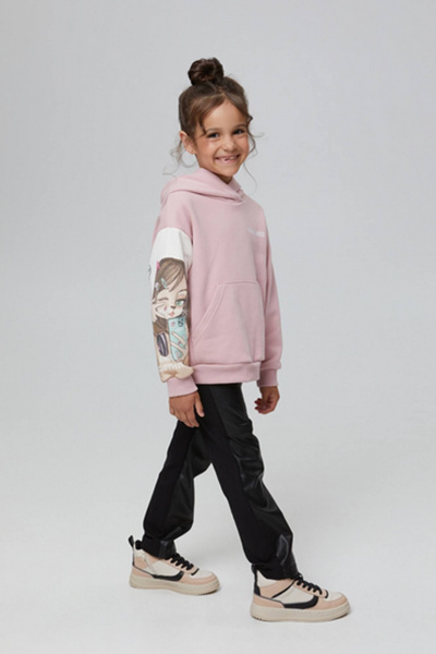 Брюки прямые из эко-кожи и футера для девочки Bell Bimbo 232042 черный - фото 4