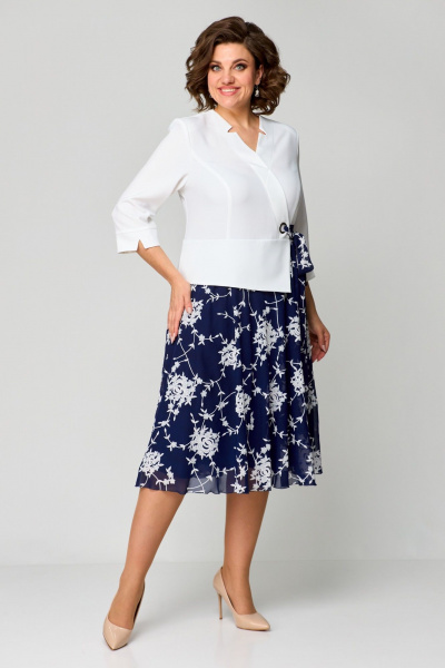 Белое и синее платье-имитация жакета и юбки миди Pocherk 1-036 синие_вензеля - фото 11