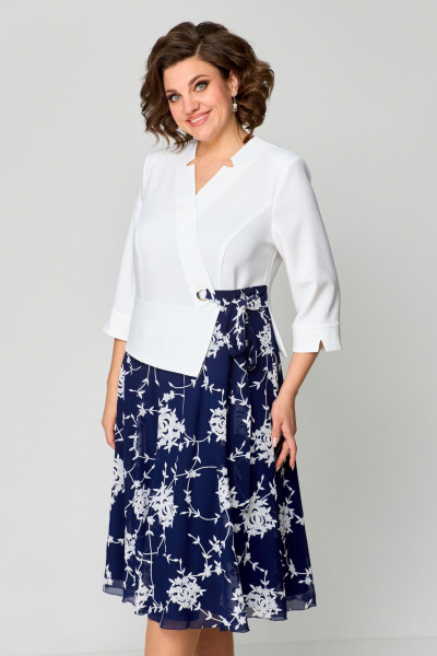 Белое и синее платье-имитация жакета и юбки миди Pocherk 1-036 синие_вензеля - фото 9