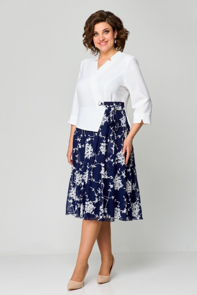 Белое и синее платье-имитация жакета и юбки миди Pocherk 1-036 синие_вензеля - фото 7