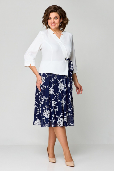 Белое и синее платье-имитация жакета и юбки миди Pocherk 1-036 синие_вензеля - фото 3