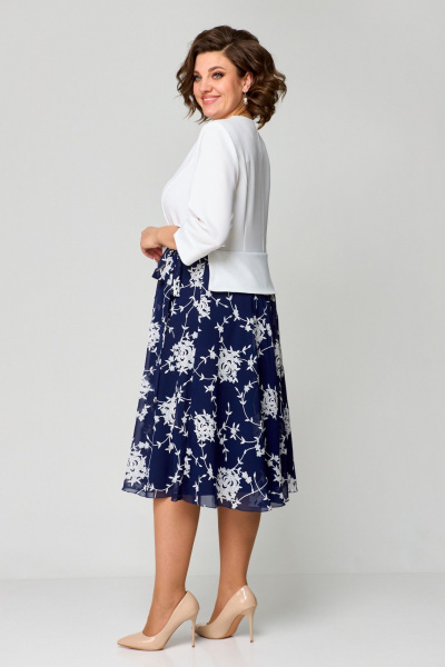 Белое и синее платье-имитация жакета и юбки миди Pocherk 1-036 синие_вензеля - фото 5