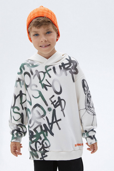 Худи с капюшоном из трикотажа и хлопка Bell Bimbo 232072 набивка/молоко - фото 1