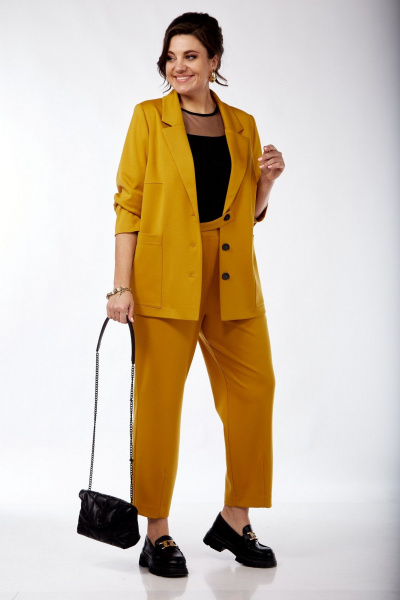 Двухкомплектный костюм из трикотажа с брюками и жакетом Grace for you 246 желтый - фото 2