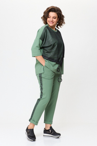 Зеленые брюки-бананы из текстиля с карманами Michel chic 1329/1 нефрит - фото 4