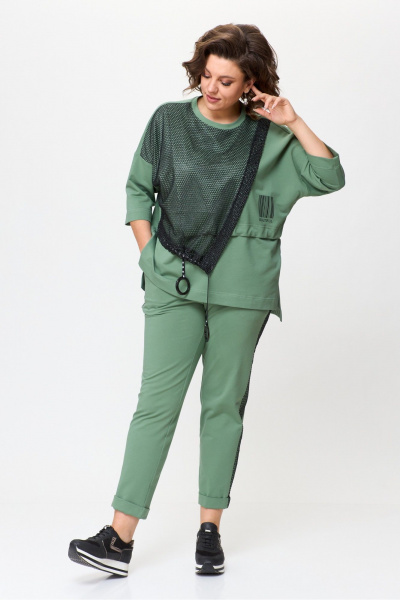 Зеленые брюки-бананы из текстиля с карманами Michel chic 1329/1 нефрит - фото 2