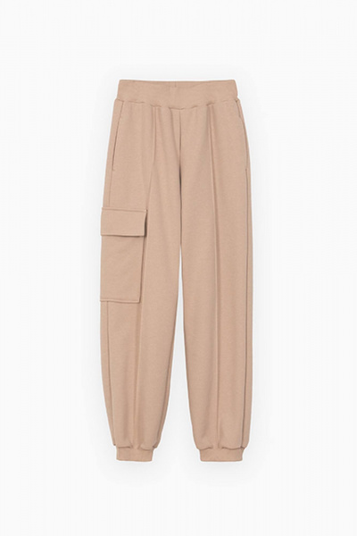 Брюки-джоггеры из футера с стрелками и карманами для девочки Bell Bimbo 232114 бежевый - фото 1