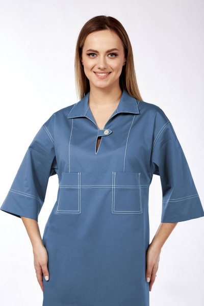 Платье с рельефами, отрезной линией и карманами на каждый день Lady Style Classic 2762 синие_тона - фото 3