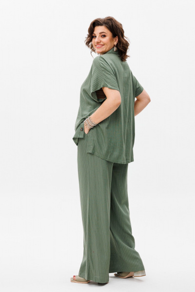 Льняной костюм брюки и рубашка с коротким рукавом для лето Anelli 1405 хаки - фото 6