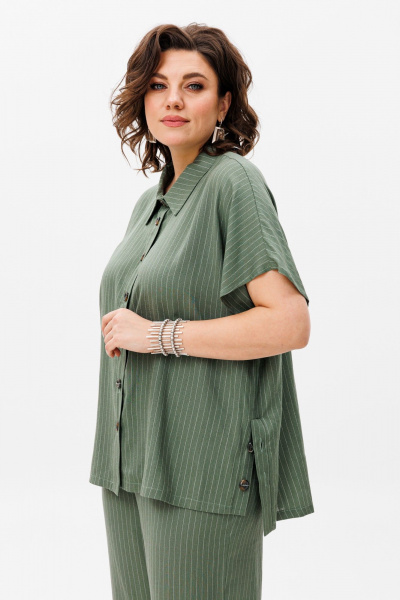 Льняной костюм брюки и рубашка с коротким рукавом для лето Anelli 1405 хаки - фото 5