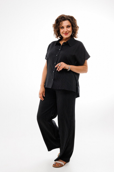 Льняной костюм брюки и рубашка с коротким рукавом — черный Anelli 1405 черный - фото 4