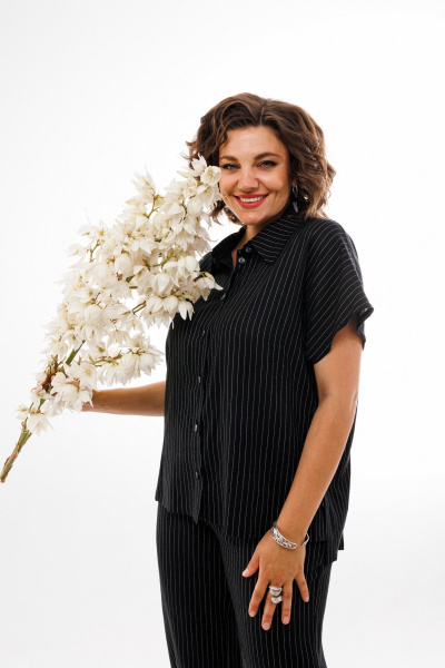 Льняной костюм брюки и рубашка с коротким рукавом — черный Anelli 1405 черный - фото 3