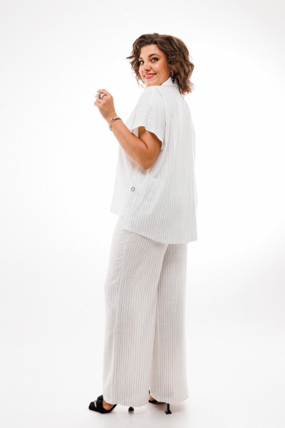 Льняной костюм брюки и рубашка с коротким рукавом — белый Anelli 1405 белый - фото 3