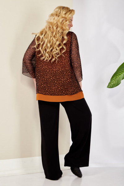 Блуза и брюки из текстиля и шифона с карманами для каждодневного образа Anastasia 1099.3 терракот/черный - фото 7