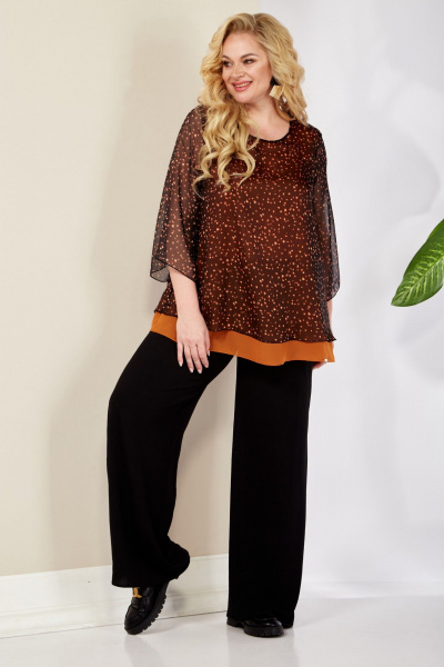 Блуза и брюки из текстиля и шифона с карманами для каждодневного образа Anastasia 1099.3 терракот/черный - фото 6