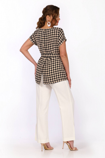 Летний костюм блузы и брюк из текстиля с пряжкой Мишель стиль 1059-2 гусиная_лапка - фото 6