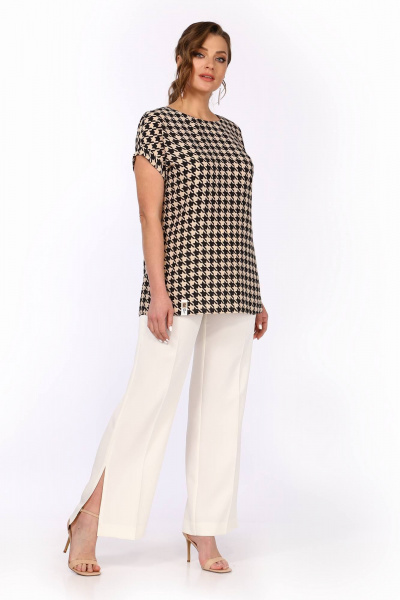 Летний костюм блузы и брюк из текстиля с пряжкой Мишель стиль 1059-2 гусиная_лапка - фото 2
