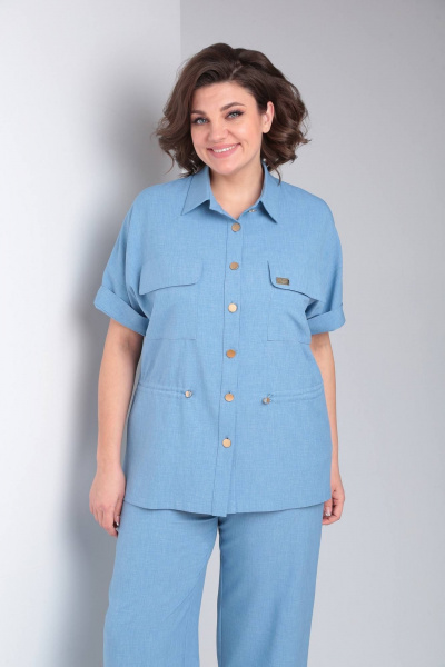 Брюки и рубашка лен-вишер для повседневных образов LadisLine 1497 голубой - фото 6