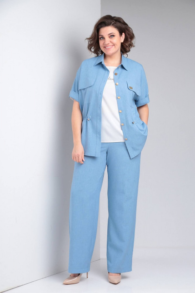 Брюки и рубашка лен-вишер для повседневных образов LadisLine 1497 голубой - фото 2