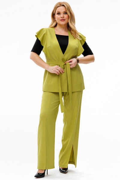Брюки и жилет из костюмной ткани с женственными рельефами LaKona 11580 фисташковый - фото 7