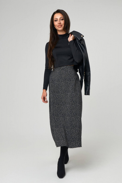 Черная юбка с принтом и молнией для повседневного стиля Nadex 22-092900/514-24 черный - фото 11