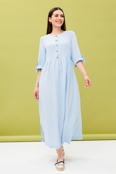 Голубое платье свободного силуэта с разрезами и нагрудными вытачками Ларс Стиль 893 - фото 4