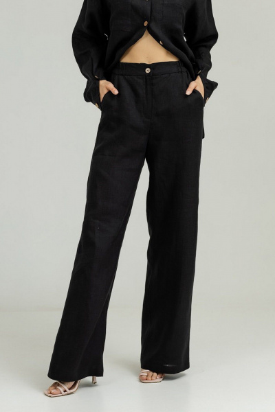 Демисезонный костюм из льна с палаццо и рубашкой Atelero 1053 черный - фото 6