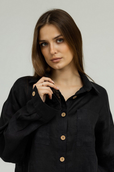 Демисезонный костюм из льна с палаццо и рубашкой Atelero 1053 черный - фото 5