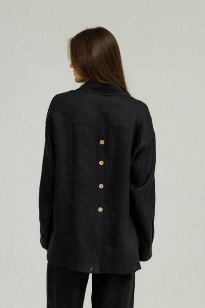 Демисезонный костюм из льна с палаццо и рубашкой Atelero 1053 черный - фото 4