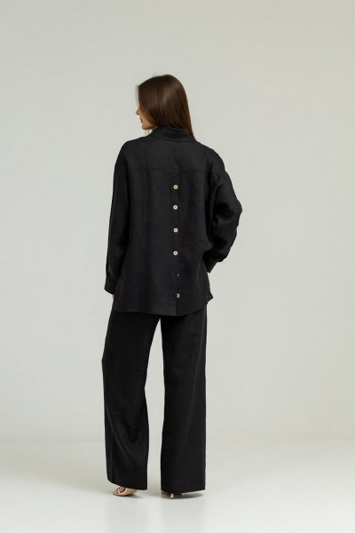 Демисезонный костюм из льна с палаццо и рубашкой Atelero 1053 черный - фото 2