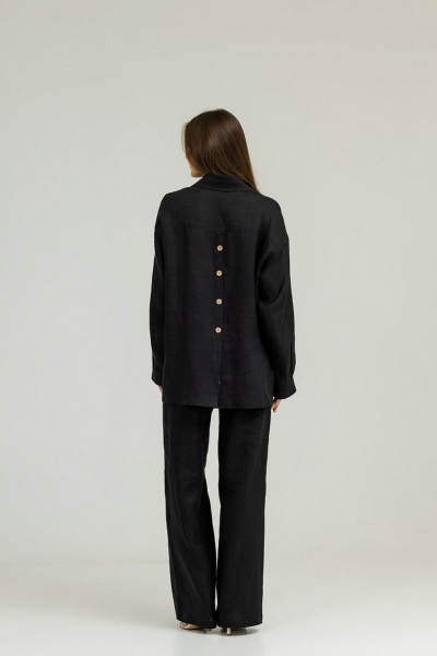 Брюки палаццо из льна с высокой посадкой и резинкой Atelero 1056 черный - фото 5