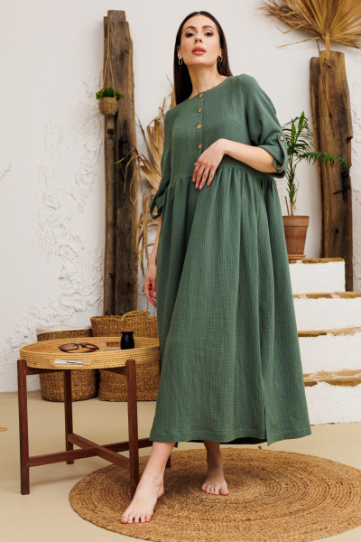 Зеленое платье свободного силуэта с отрезной линией талии Ларс Стиль 892 - фото 6