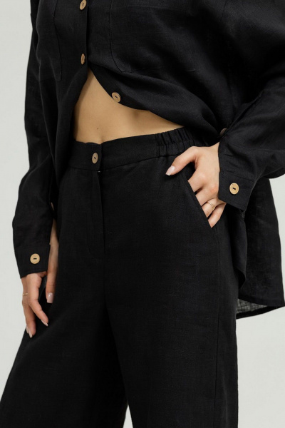Брюки палаццо из льна с высокой посадкой и резинкой Atelero 1056 черный - фото 3
