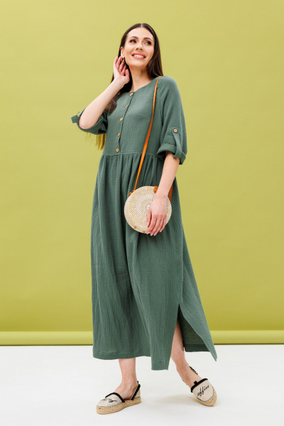 Зеленое платье свободного силуэта с отрезной линией талии Ларс Стиль 892 - фото 2