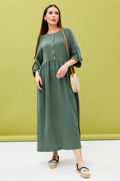 Зеленое платье свободного силуэта с отрезной линией талии Ларс Стиль 892 - фото 1