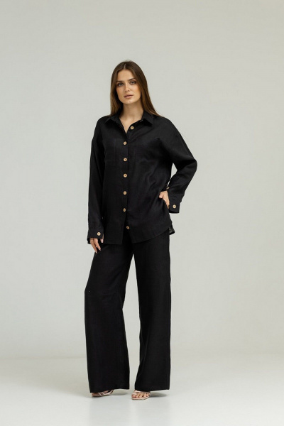 Рубашка из льна с глубоким вырезом и разрезами по бокам Atelero 1057 черный - фото 4