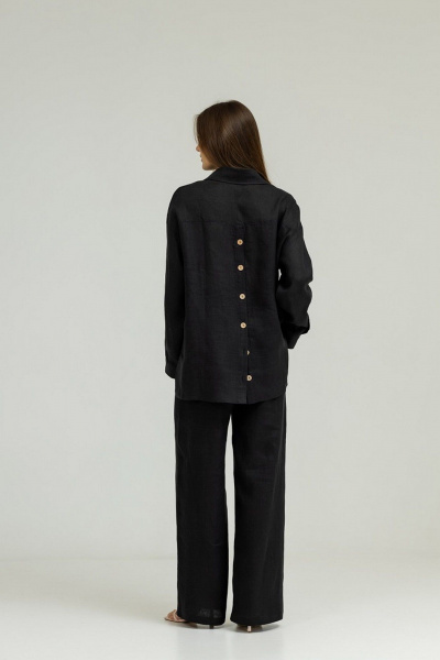 Рубашка из льна с глубоким вырезом и разрезами по бокам Atelero 1057 черный - фото 2