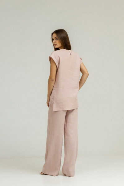 Льняной костюм: брюки палаццо и короткая блуза с складками Atelero 1075П пудровый - фото 3