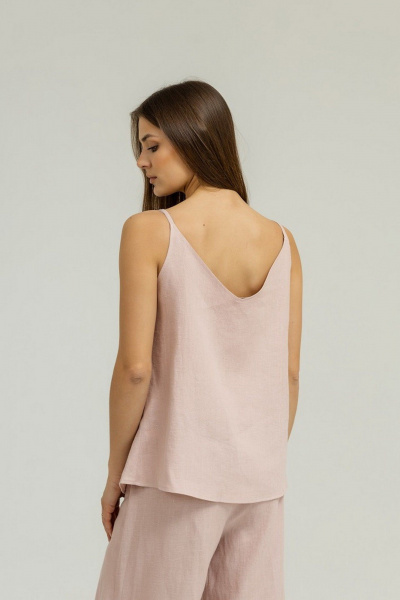 Льняной топ с глубоким V-образным вырезом и тонкими бретелями Atelero 1080 пудровый - фото 2