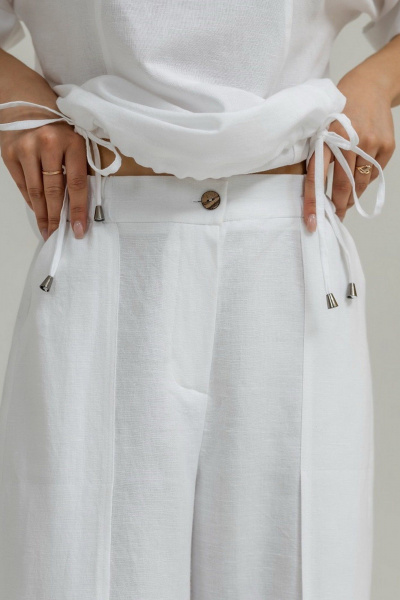 Брюки палаццо из льна с разрезом и складками Atelero 1085ЛБ белый - фото 4