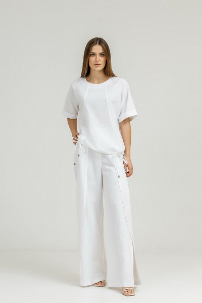 Брюки палаццо из льна с разрезом и складками Atelero 1085ЛБ белый - фото 1