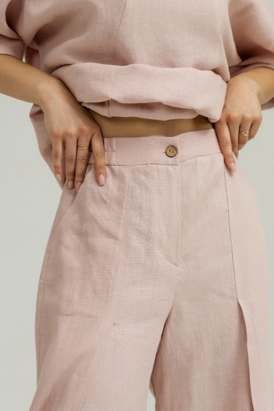 Палаццо брюки из льна с разрезами и резинкой Atelero 1085ЛП пудровый - фото 5