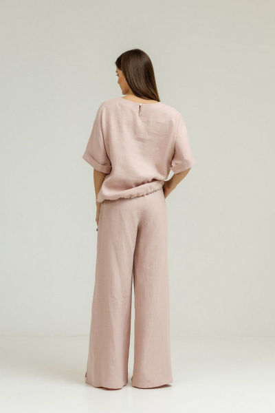 Палаццо брюки из льна с разрезами и резинкой Atelero 1085ЛП пудровый - фото 4