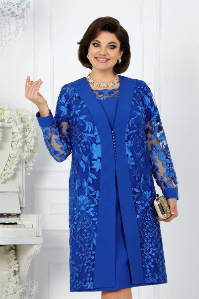Кружевной вечерний костюм с платьем и кардиганом Ninele 5988 василек - фото 1