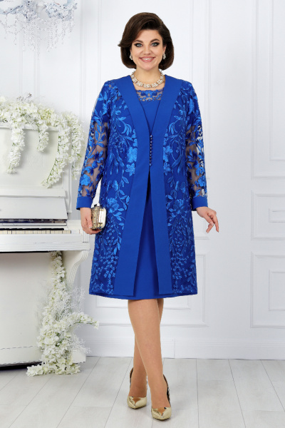 Кружевной вечерний костюм с платьем и кардиганом Ninele 5988 василек - фото 2