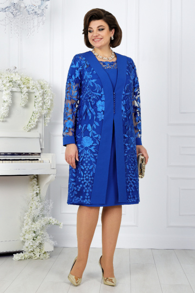 Кружевной вечерний костюм с платьем и кардиганом Ninele 5988 василек - фото 3
